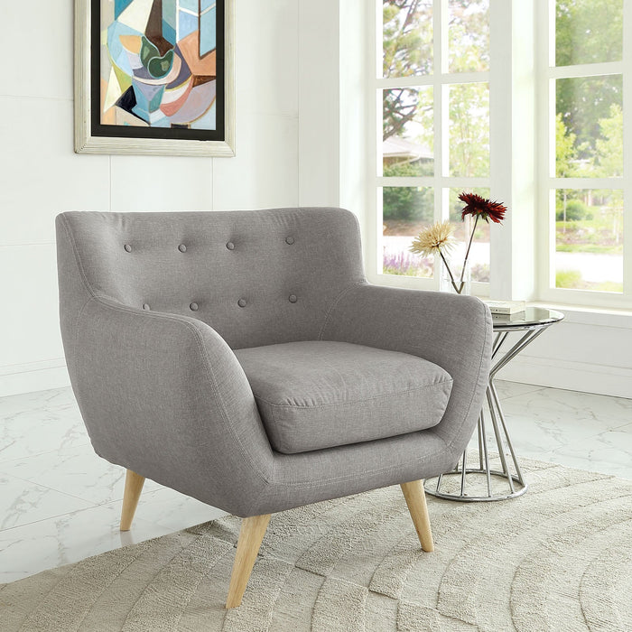 Remark Mid-Century Modern Upholstered Armchair with Natural Wood Legs for Stylish Living Spaces