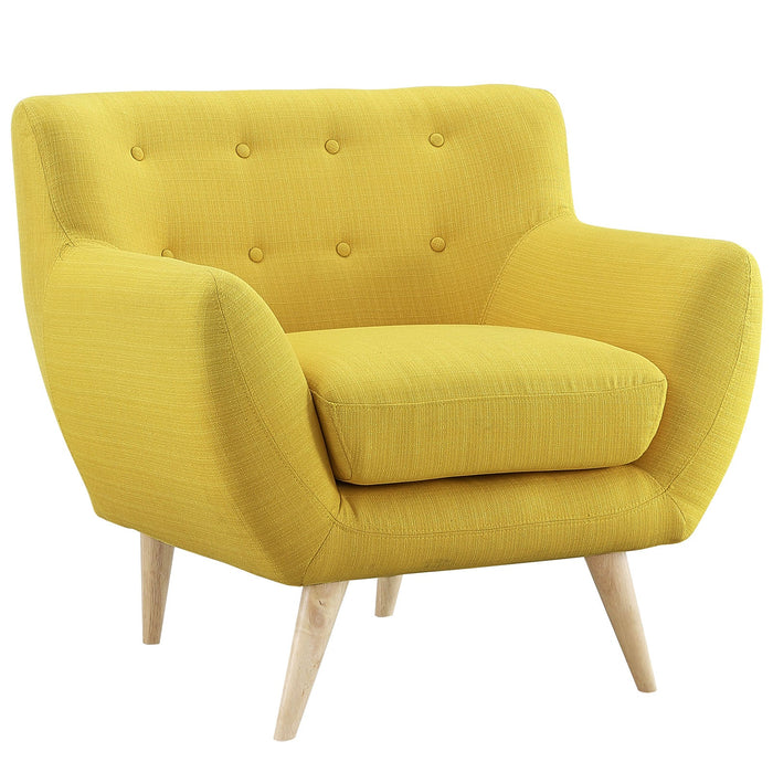 Remark Mid-Century Modern Upholstered Armchair with Natural Wood Legs for Stylish Living Spaces