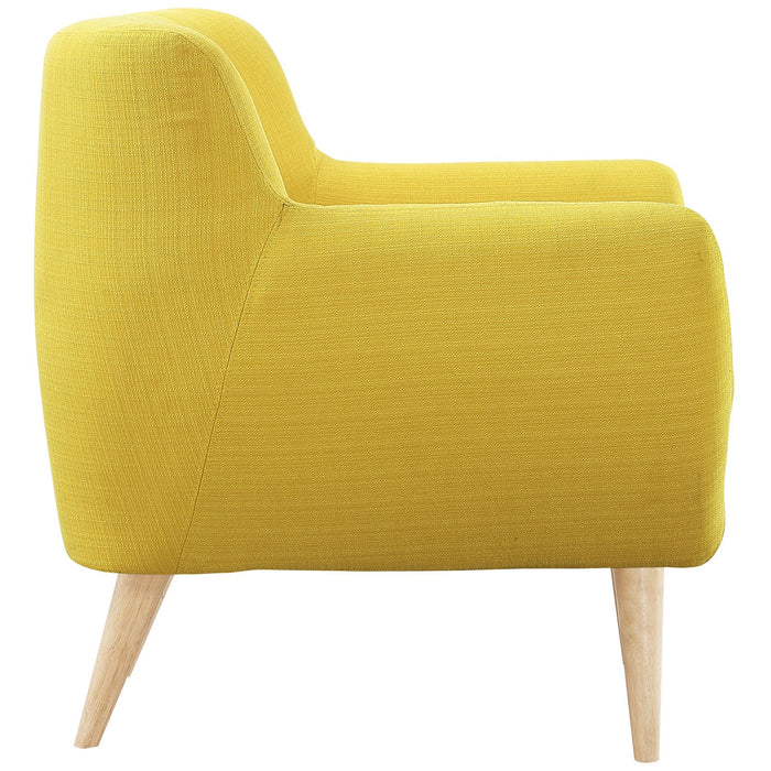 Remark Mid-Century Modern Upholstered Armchair with Natural Wood Legs for Stylish Living Spaces