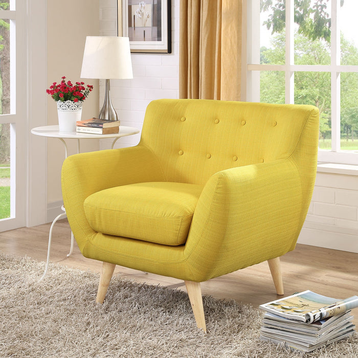 Remark Mid-Century Modern Upholstered Armchair with Natural Wood Legs for Stylish Living Spaces
