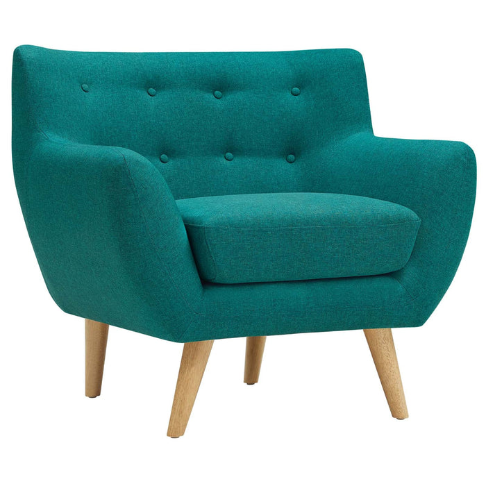 Remark Mid-Century Modern Upholstered Armchair with Natural Wood Legs for Stylish Living Spaces