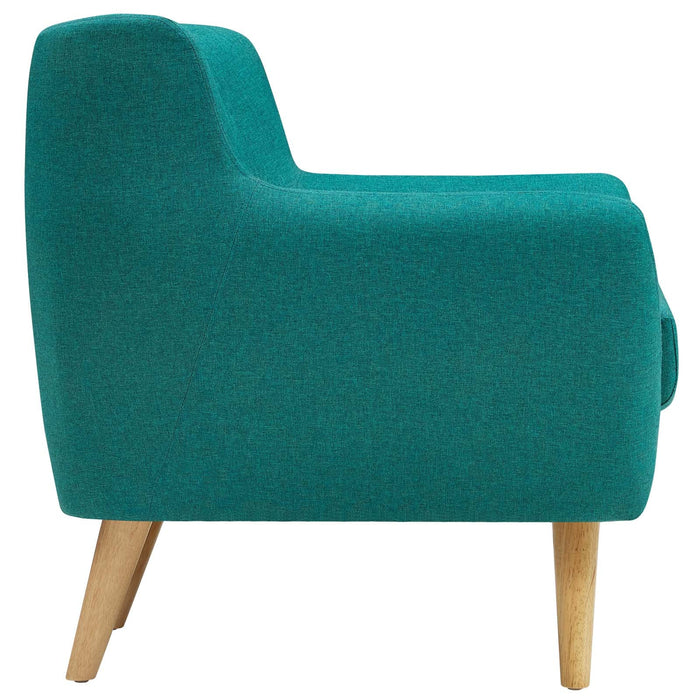 Remark Mid-Century Modern Upholstered Armchair with Natural Wood Legs for Stylish Living Spaces