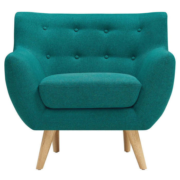 Remark Mid-Century Modern Upholstered Armchair with Natural Wood Legs for Stylish Living Spaces