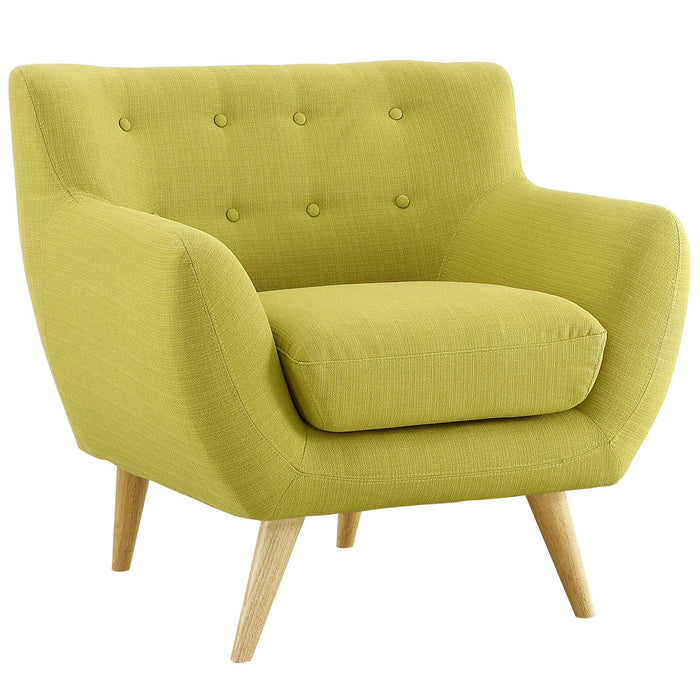 Remark Mid-Century Modern Upholstered Armchair with Natural Wood Legs for Stylish Living Spaces