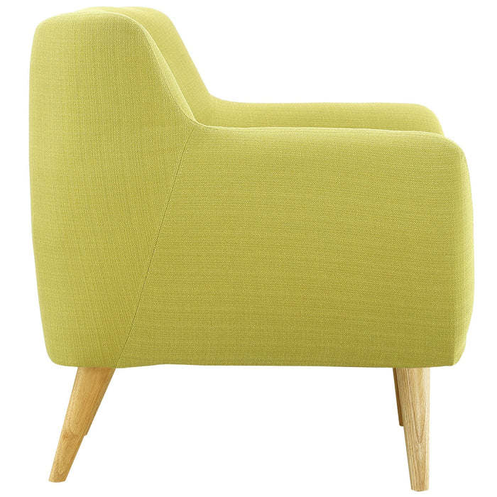 Remark Mid-Century Modern Upholstered Armchair with Natural Wood Legs for Stylish Living Spaces