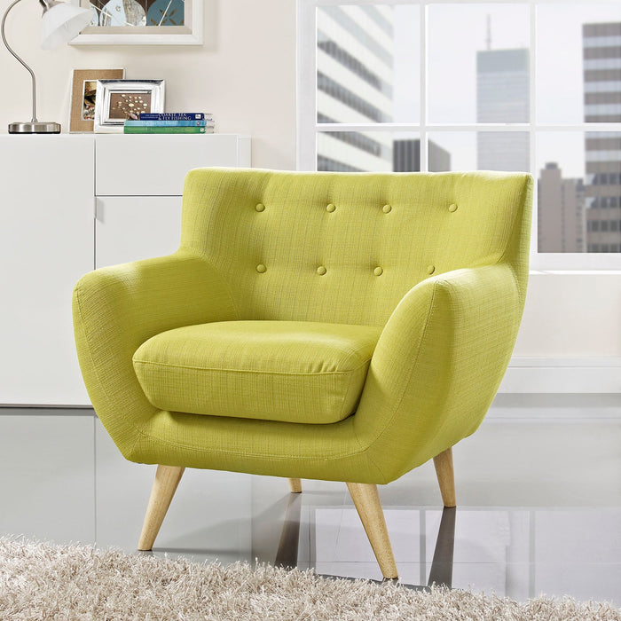Remark Mid-Century Modern Upholstered Armchair with Natural Wood Legs for Stylish Living Spaces