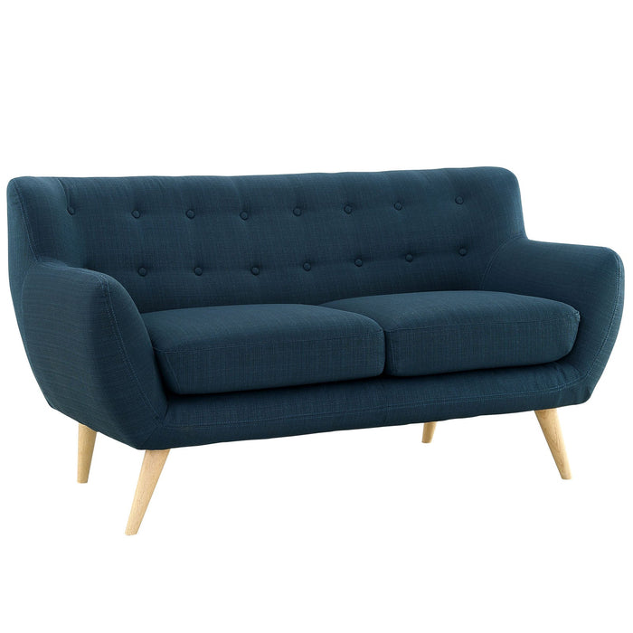 Remark Mid-Century Modern Upholstered Loveseat with Plush Cushions and Solid Wood Dowel Legs
