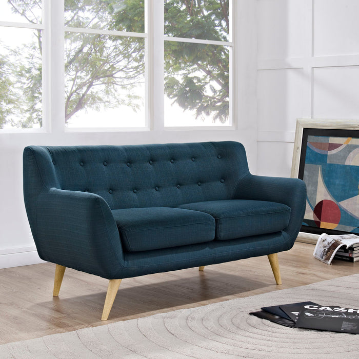 Remark Mid-Century Modern Upholstered Loveseat with Plush Cushions and Solid Wood Dowel Legs