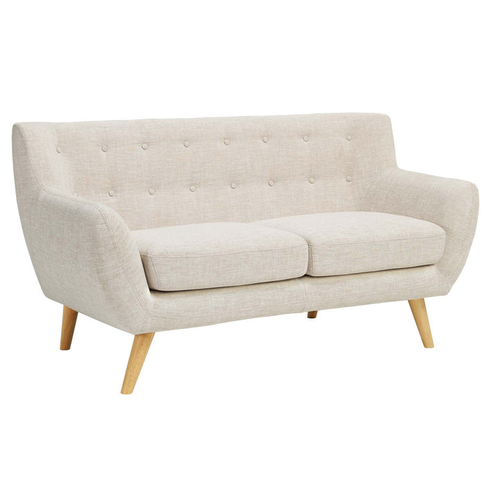 Remark Mid-Century Modern Upholstered Loveseat with Plush Cushions and Solid Wood Dowel Legs
