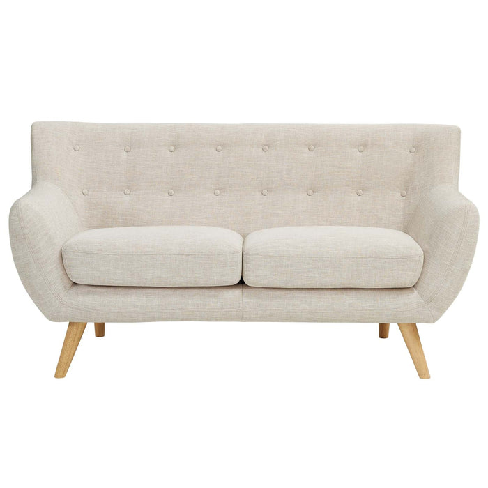 Remark Mid-Century Modern Upholstered Loveseat with Plush Cushions and Solid Wood Dowel Legs