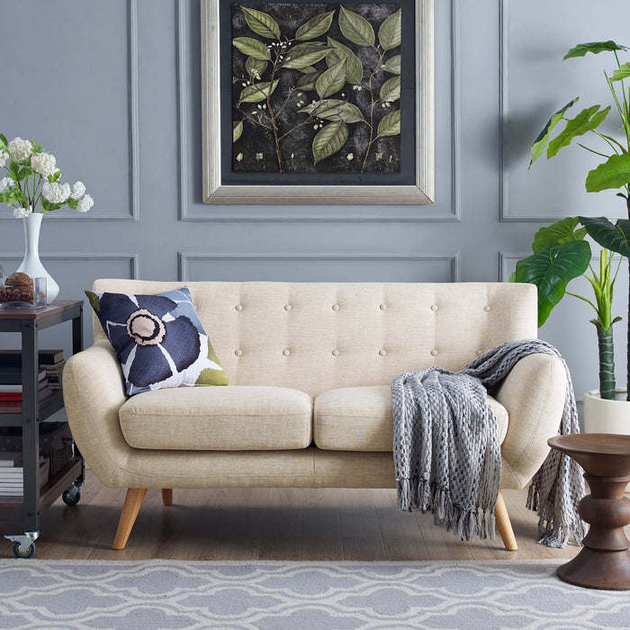Remark Mid-Century Modern Upholstered Loveseat with Plush Cushions and Solid Wood Dowel Legs