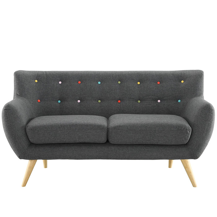 Remark Mid-Century Modern Upholstered Loveseat with Plush Cushions and Solid Wood Dowel Legs