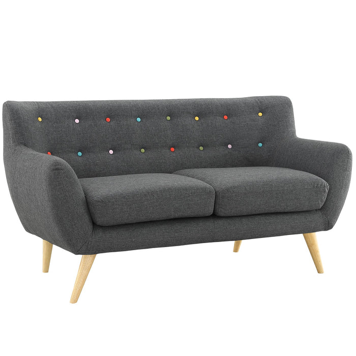 Remark Mid-Century Modern Upholstered Loveseat with Plush Cushions and Solid Wood Dowel Legs