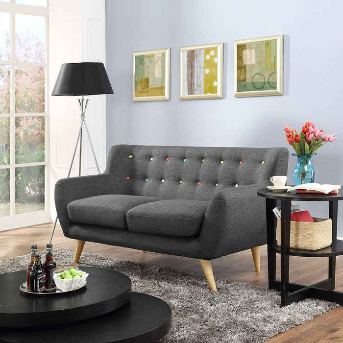 Remark Mid-Century Modern Upholstered Loveseat with Plush Cushions and Solid Wood Dowel Legs