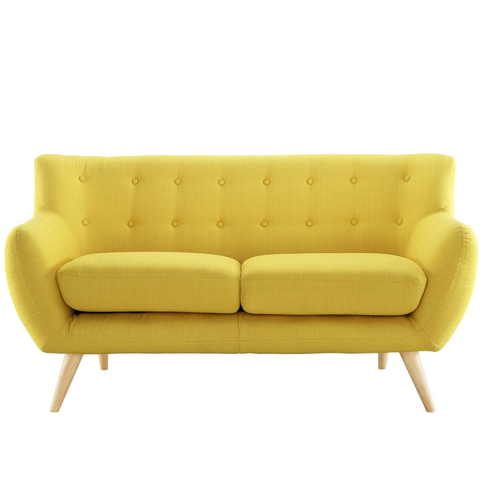 Remark Mid-Century Modern Upholstered Loveseat with Plush Cushions and Solid Wood Dowel Legs