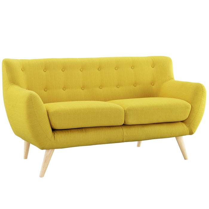 Remark Mid-Century Modern Upholstered Loveseat with Plush Cushions and Solid Wood Dowel Legs