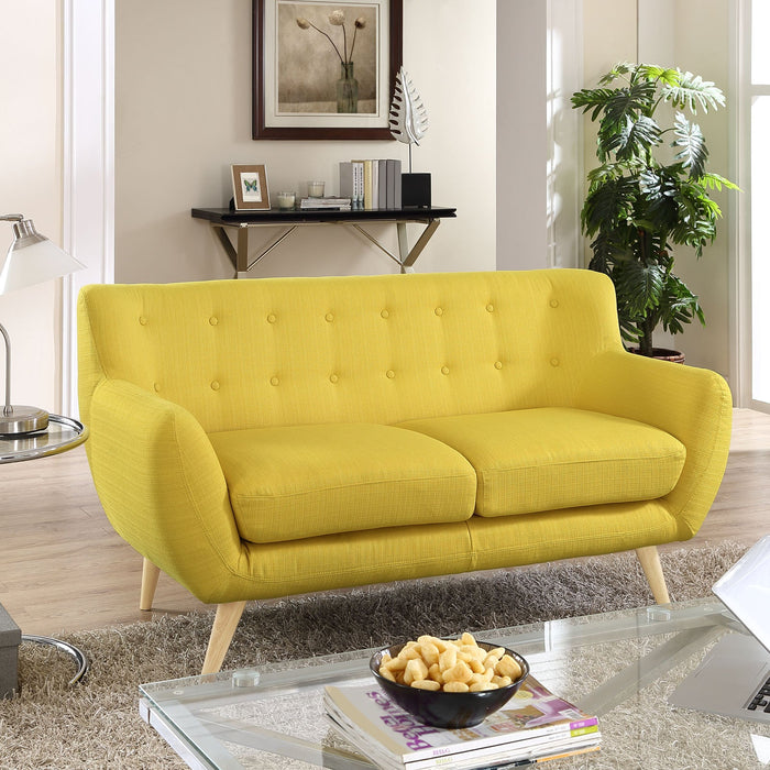 Remark Mid-Century Modern Upholstered Loveseat with Plush Cushions and Solid Wood Dowel Legs