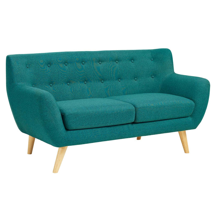 Remark Mid-Century Modern Upholstered Loveseat with Plush Cushions and Solid Wood Dowel Legs