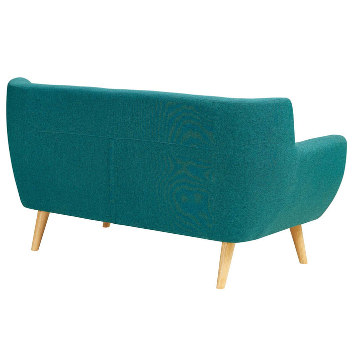 Remark Mid-Century Modern Upholstered Loveseat with Plush Cushions and Solid Wood Dowel Legs