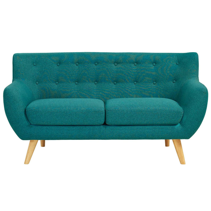 Remark Mid-Century Modern Upholstered Loveseat with Plush Cushions and Solid Wood Dowel Legs