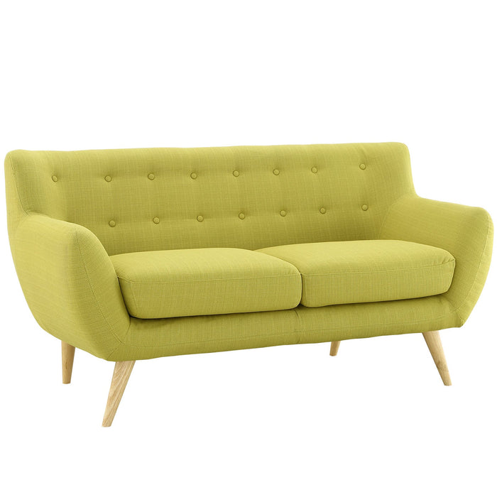Remark Mid-Century Modern Upholstered Loveseat with Plush Cushions and Solid Wood Dowel Legs