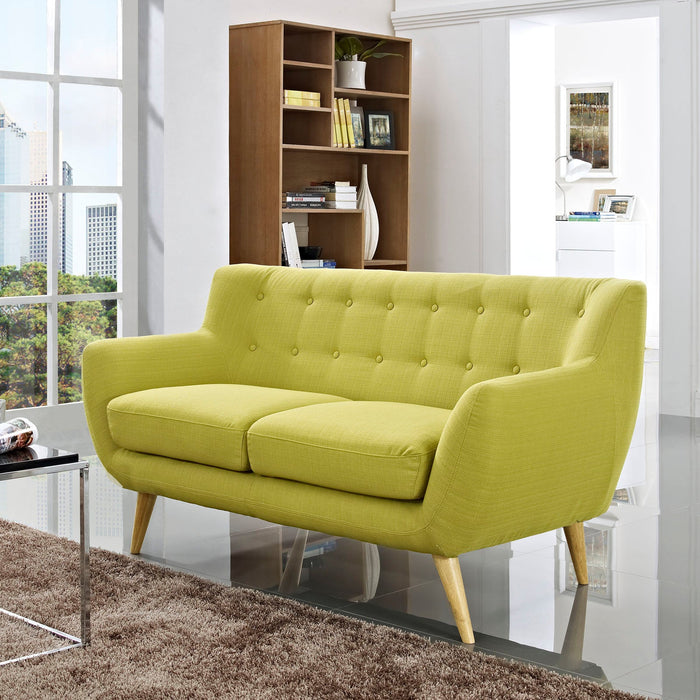 Remark Mid-Century Modern Upholstered Loveseat with Plush Cushions and Solid Wood Dowel Legs