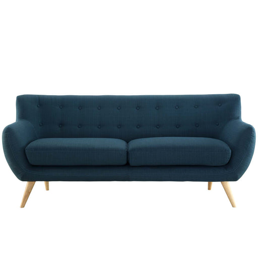 Remark Mid-Century Modern Upholstered Loveseat with Plush Cushions and Natural Wood Legs - front view