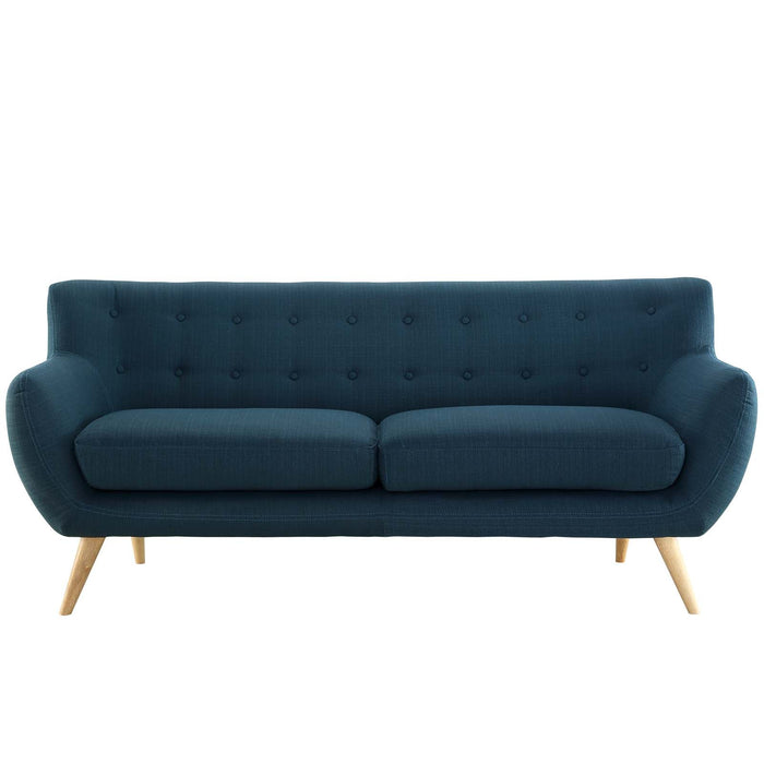 Remark Mid-Century Modern Upholstered Loveseat with Plush Cushions and Natural Wood Legs - front view