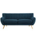 Remark Mid-Century Modern Upholstered Loveseat with Plush Cushions and Natural Wood Legs - front view