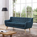 Remark Mid-Century Modern Upholstered Loveseat with Plush Cushions and Natural Wood Legs - detail close-up