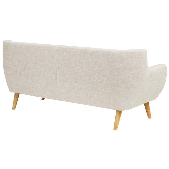 Remark Mid-Century Modern Upholstered Loveseat with Plush Cushions and Natural Wood Legs - specifications diagram