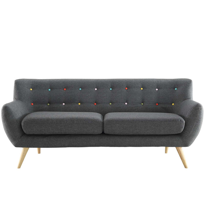 Remark Mid-Century Modern Upholstered Loveseat with Plush Cushions and Natural Wood Legs - view 18