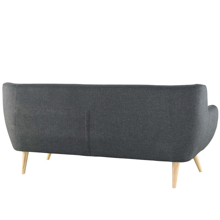 Remark Mid-Century Modern Upholstered Loveseat with Plush Cushions and Natural Wood Legs - feature highlight