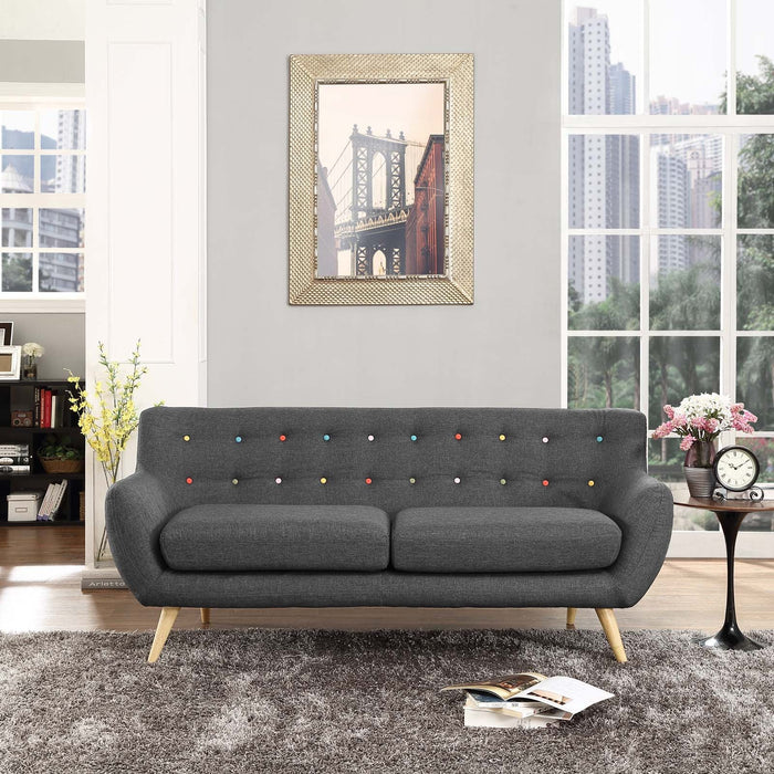 Remark Mid-Century Modern Upholstered Loveseat with Plush Cushions and Natural Wood Legs - top view