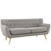 Remark Mid-Century Modern Upholstered Loveseat with Plush Cushions and Natural Wood Legs - interior view