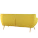 Remark Mid-Century Modern Upholstered Loveseat with Plush Cushions and Natural Wood Legs - product label