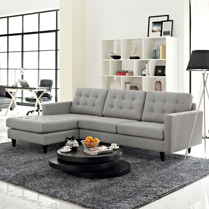 Empress Left-Facing Upholstered Sectional Sofa with Plush Cushions and Elegant Tufted Design
