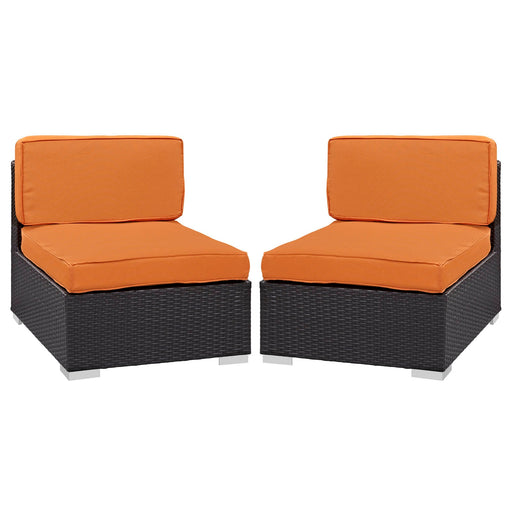 Gather Outdoor Patio Armless Chair Set of 2 Espresso Orange