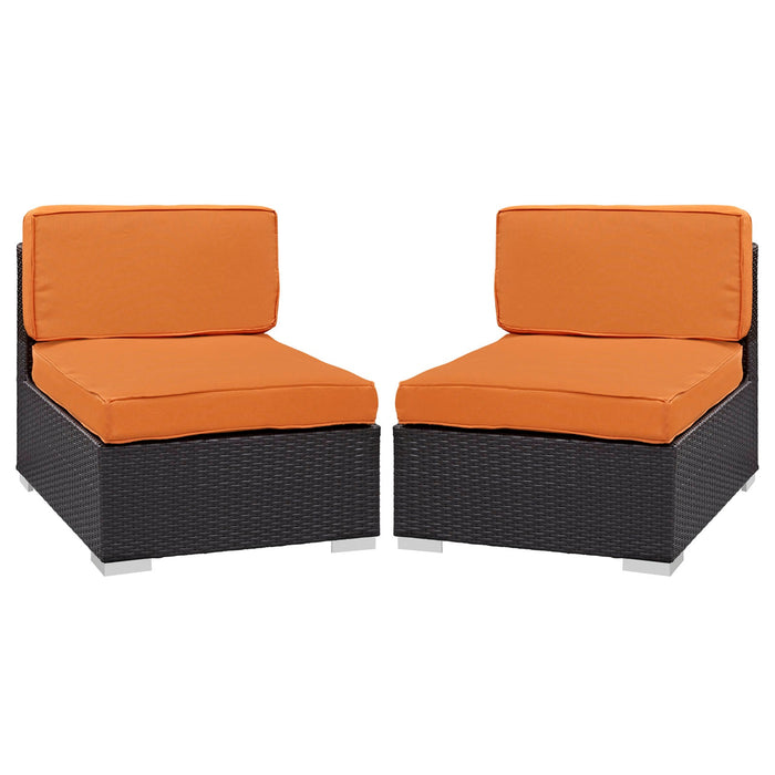 Gather Outdoor Patio Armless Chair Set of 2 Espresso Orange