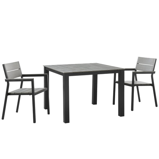 Maine 3 Piece Outdoor Patio Dining Set Brown Gray
