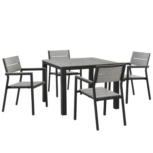 Maine 5 Piece Outdoor Patio Dining Set Brown Gray