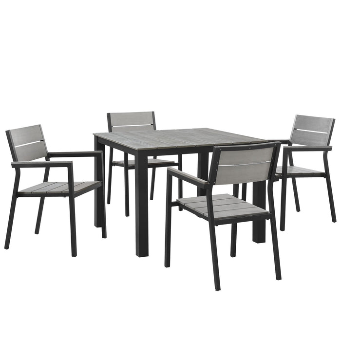 Maine 5 Piece Outdoor Patio Dining Set Brown Gray
