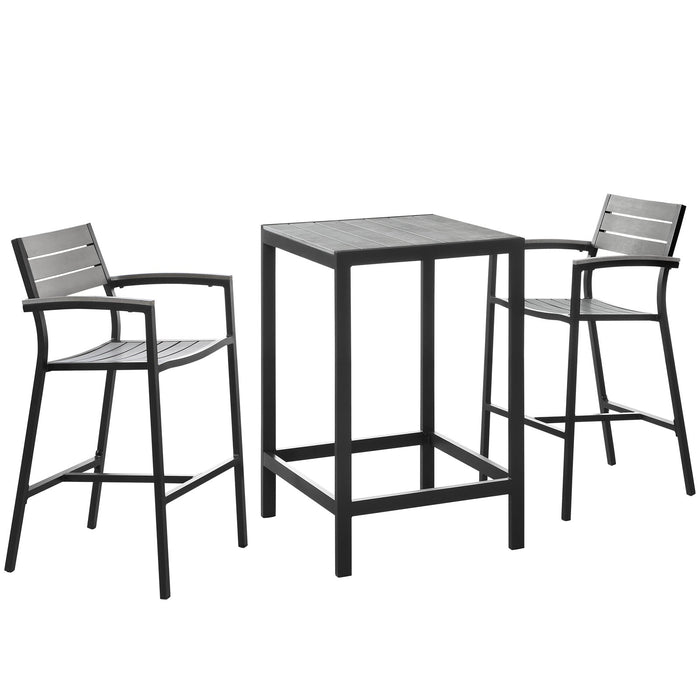 Maine 3 Piece Outdoor Patio Dining Set Brown Gray