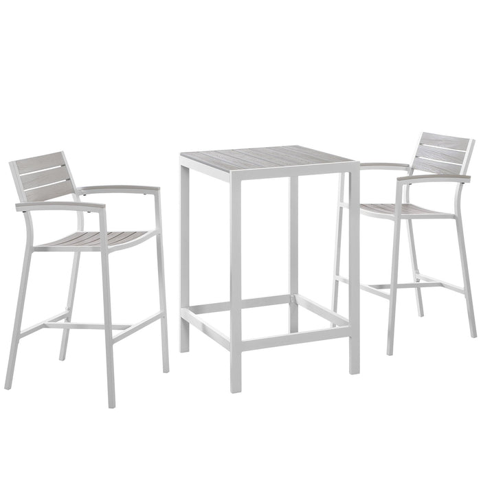 Maine 3 Piece Outdoor Patio Dining Set White Light Gray