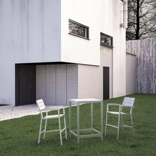 Maine 3 Piece Outdoor Patio Dining Set White Light Gray