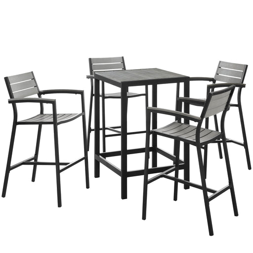 Maine 5 Piece Outdoor Patio Bar Set Brown Gray