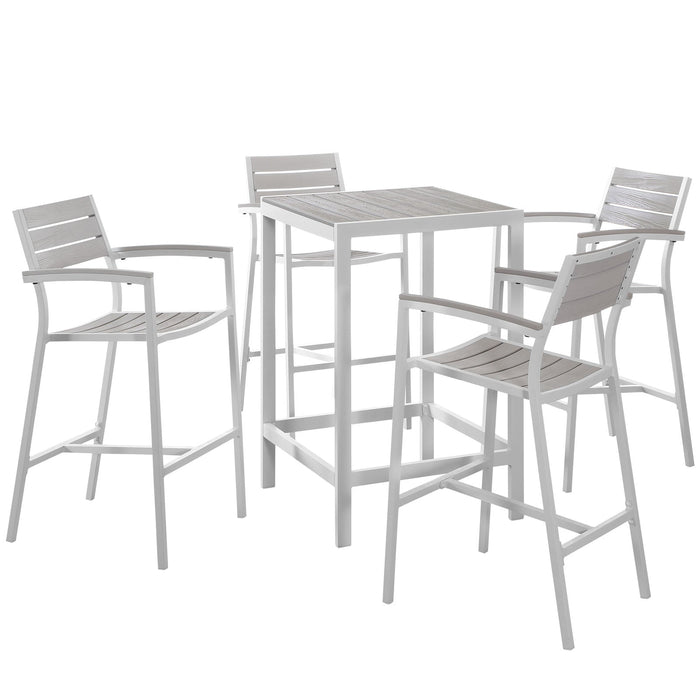 Maine 5 Piece Outdoor Patio Bar Set White Light Gray