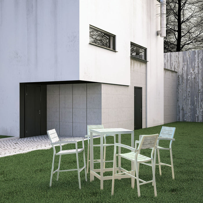 Maine 5 Piece Outdoor Patio Bar Set White Light Gray