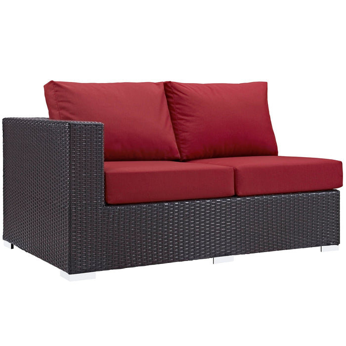 Convene Outdoor Patio Left Arm Loveseat - in lifestyle setting