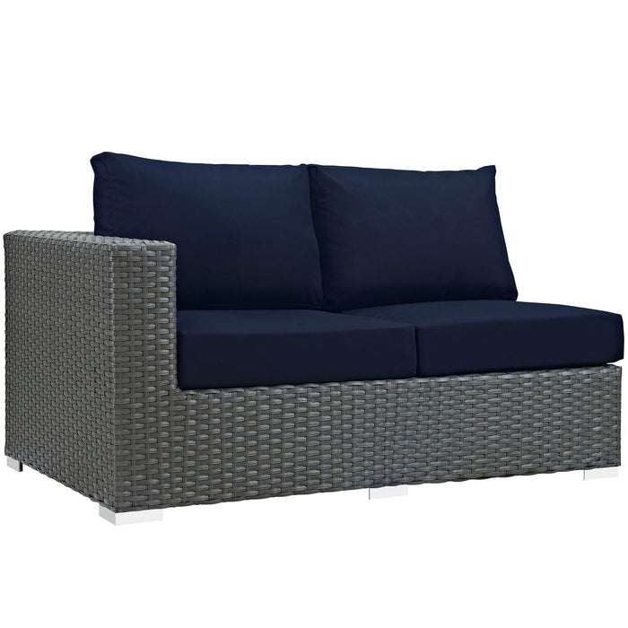 Sojourn Outdoor Patio Sunbrella® Left Arm Loveseat - in lifestyle setting